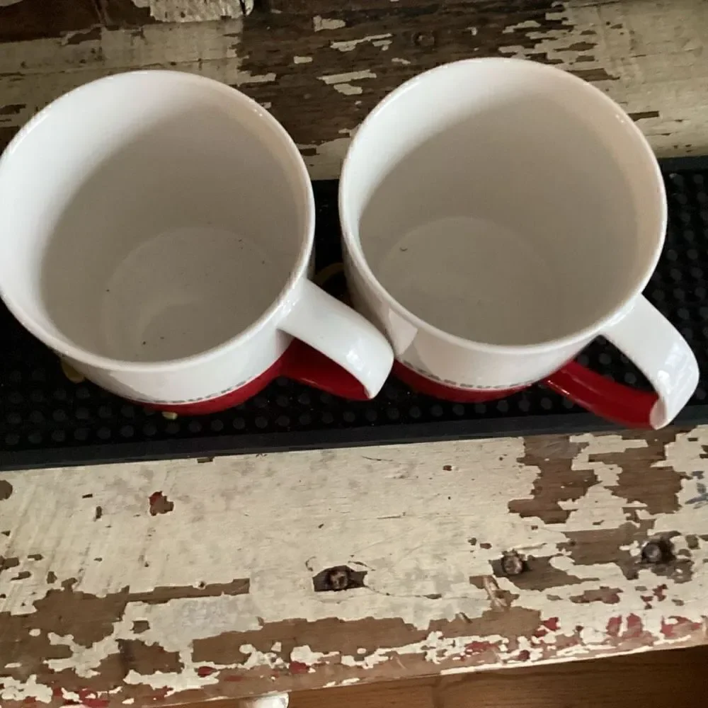 Set (2) Starbucks Coffee Mugs Cups 2011 New Bone China Porcelain Red White
